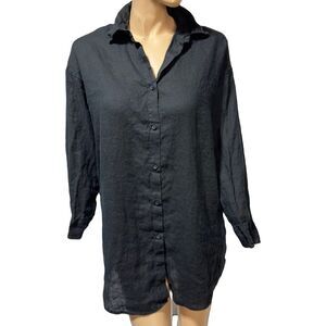 Calzedonia Cobey Black Long Sleeve Button Up Linen Tunic Swim Cover Up S Small